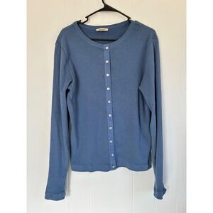 Madewell Womens XL Blue Ribbed Preppy Button Front Cardigan Sweater